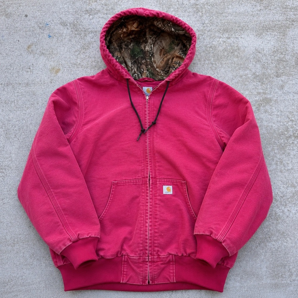 Carhartt Pink Active Jacket Camo Lined Hooded Duck Canvas Workwear Medium